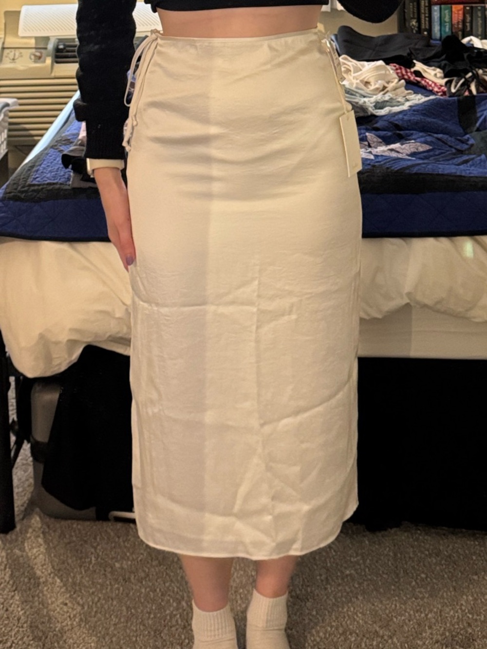 Wilfred Cream Midi Skirt with Side Tie Detail